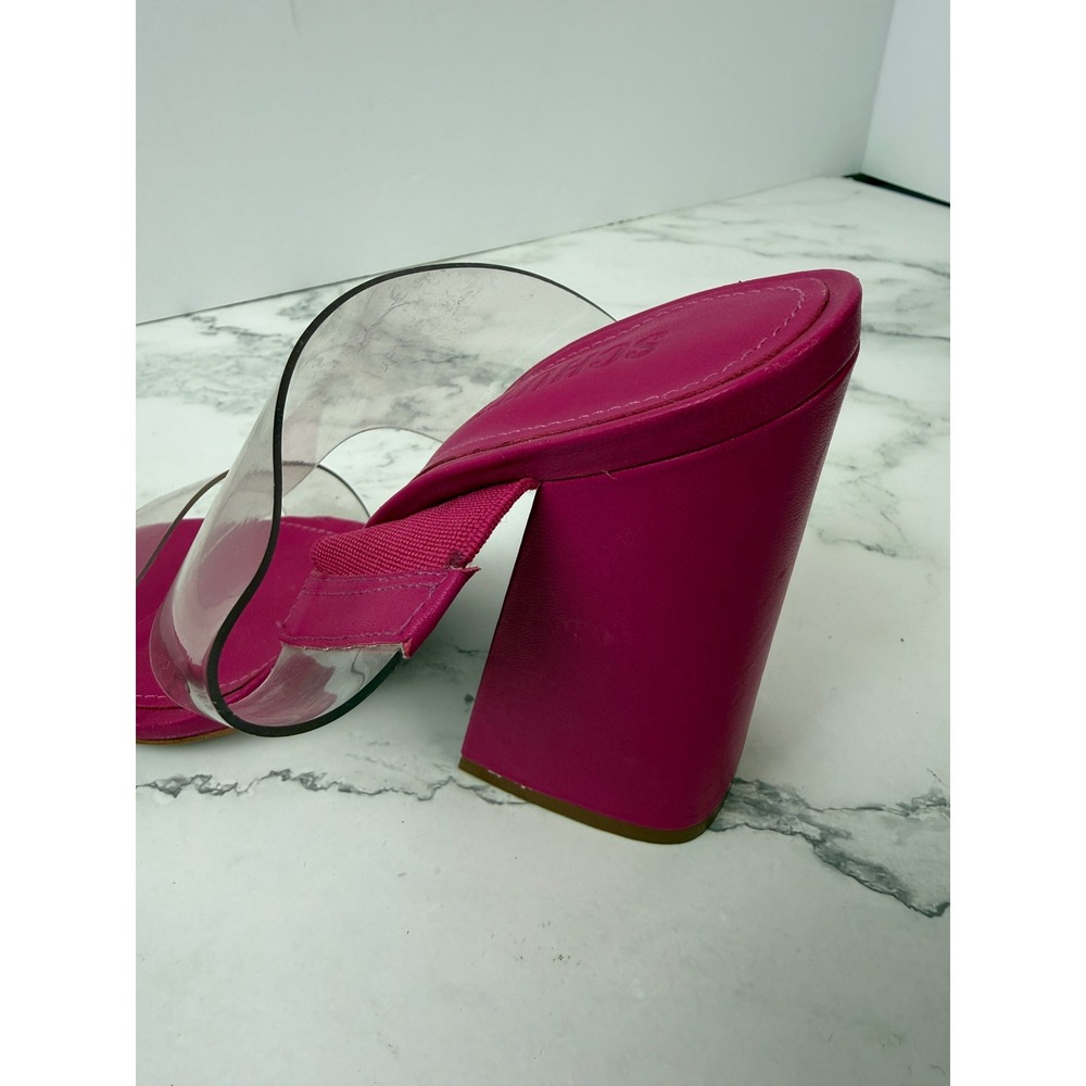 Schutz Victorie High Block Sandal Clear Straps Cow Leather Sz 7 Hot Pink - Picture 6 of 8